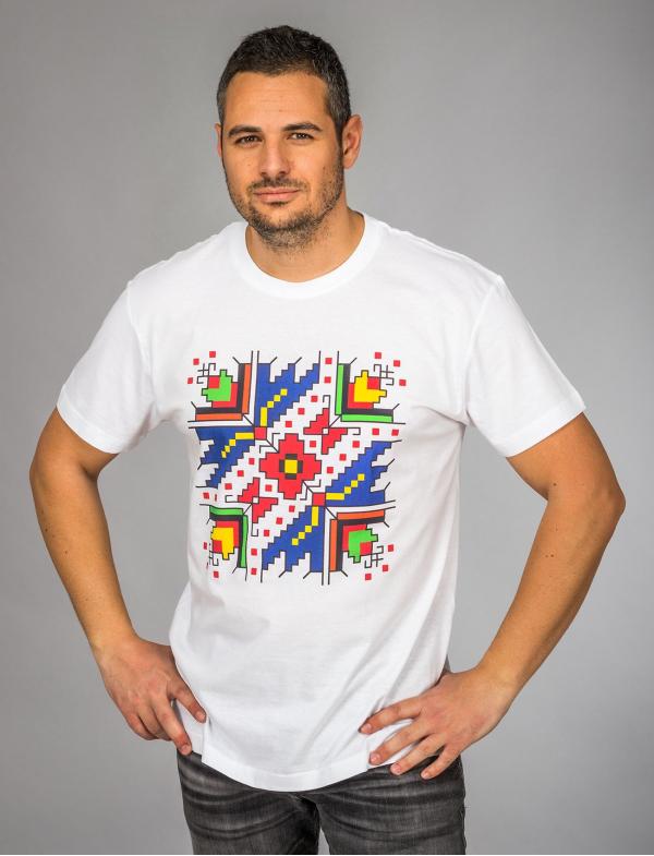 Camiseta de caballero con la estampa del bordado de "Protección"