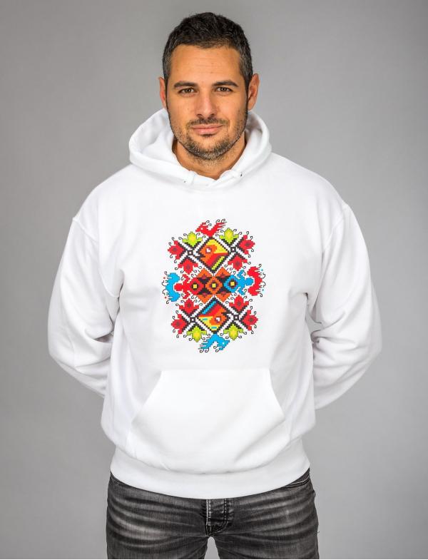 Men’s White Hoodie with printed embroidery pattern "Wedding"