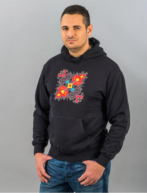 Мen's Black Hoodie with printed embroidery pattern "Love"