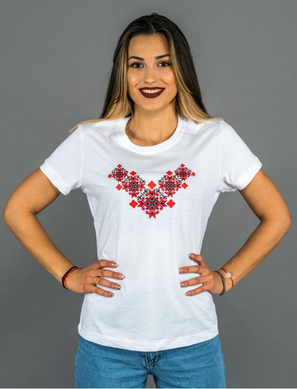 Дамска бяла тениска с Шевица "Земя"